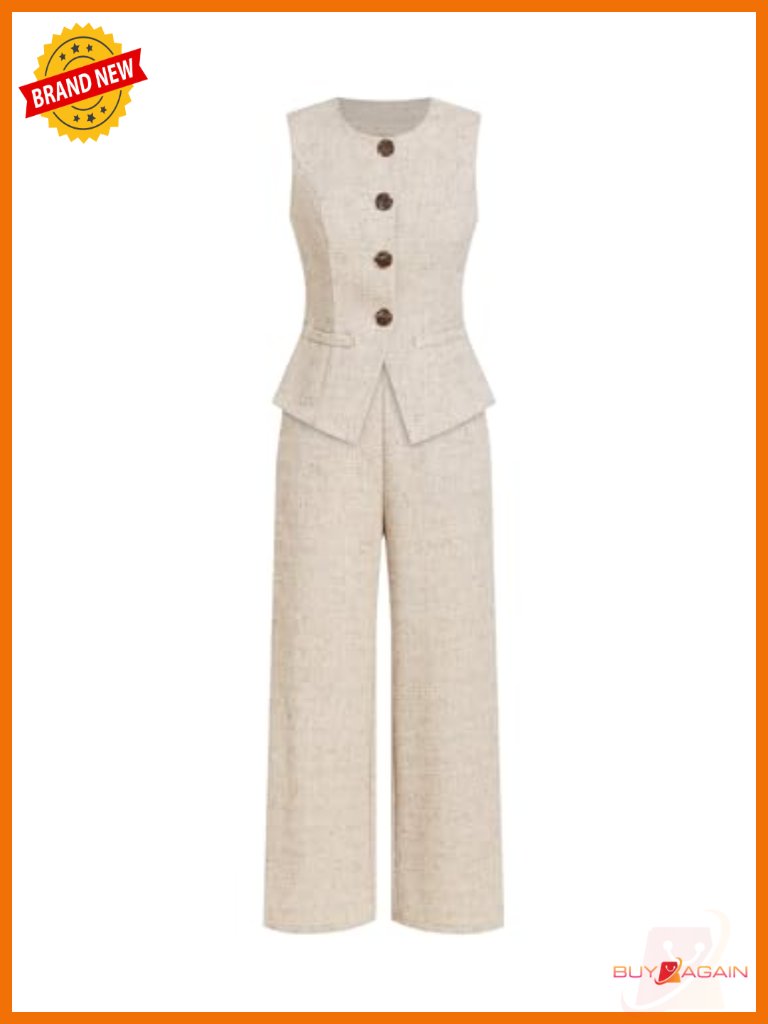 2 Piece Business Casual Suit Set Blazer Vest Pants No Stretch Skin Friendly